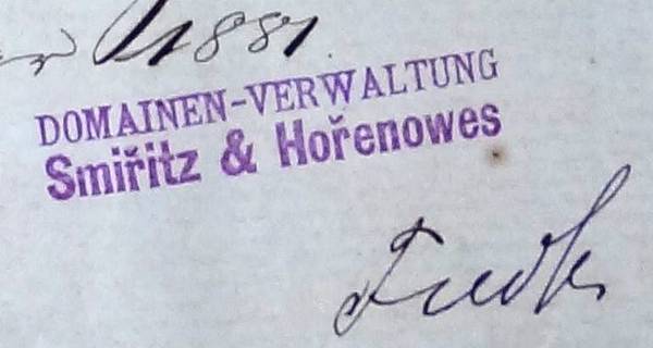 Domainen-Verwaltung Smiřitz & Hořenowes z roku 1881